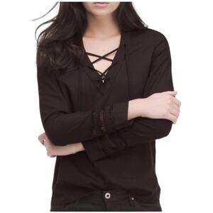 AG Adriano Goldschmied Bliss Lace Inset Lace Up Top Black XS EUC